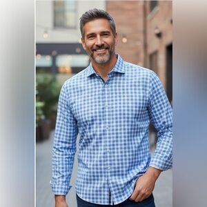 Men's Bugatchi Blue Checkered Shirt